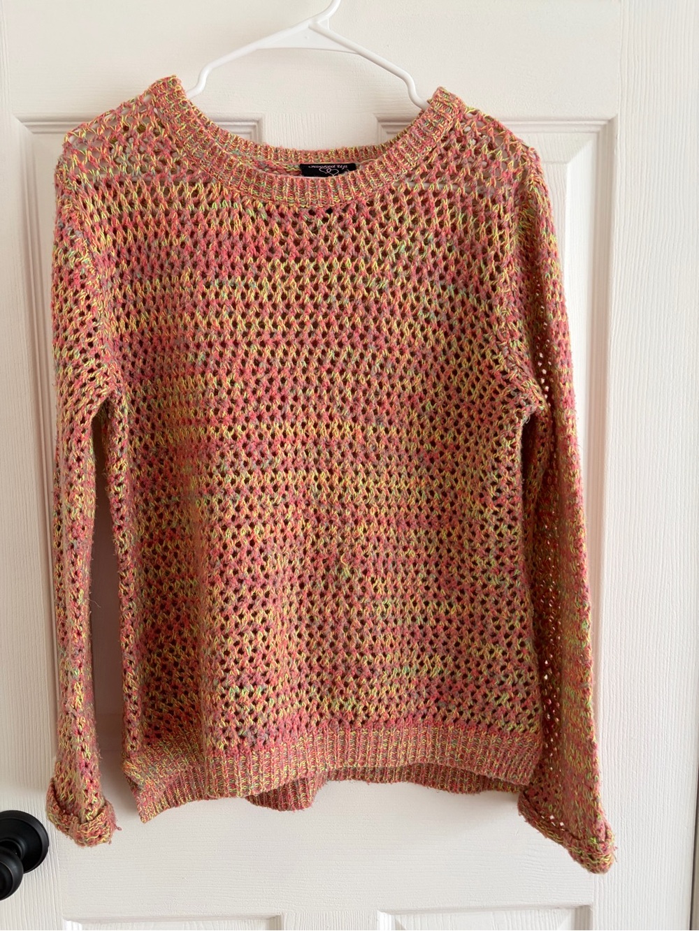 Hooked Up by IOT Open-Knit Multicolor Crewneck Sweater - Pink, Yellow, Green